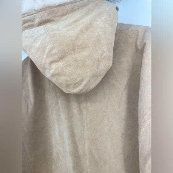 Vintage 90s St. Johns Bay Womens XL Full Zip Suede Hooded Jacket Fur Lined Tan - Picture 10 of 15